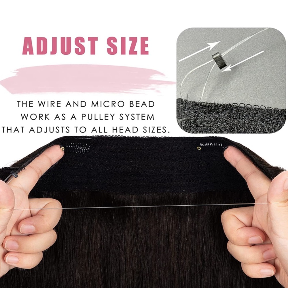 18” Jet Black #1 Fish Wire Halo 100% Human Hair Extensions 95g 1pc Item#GA - Picture 4 of 16